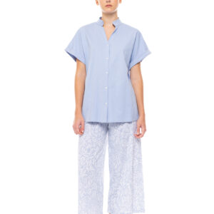 PYJAMA BUTTONED LONG PANTS ICE BLUE FLEUR